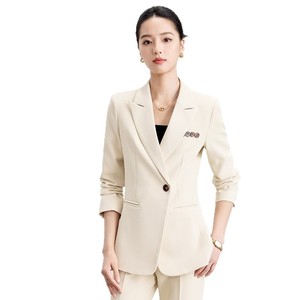 Women's Suit Set Formal Two-Piece Cream Wool <b>Blend</b> Anti-Wrinkle Notched Collar Autumn Workwear - Product Image 5