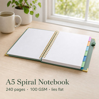 Cahier spirale A5 5 sujets, 240 pages, couverture en carton avec bande élastique, cahier spirale avec logo personnalisé, école, bureau, usine