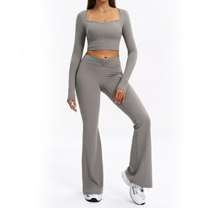 Pasuxi कस्टम लोगो सर्दियों की लंबी आस्तीन कसरत योग 3 टुकड़े सेट महिला जिम फिटनेस स्पोर्टी फ्लेयर्ड लेगिंग योग सेट - Product Image 6