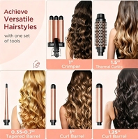 Set Catokan Rambut Keramik Profesional Portabel 3-Barrel yang Dapat Diganti, dengan 5-in-1 Styling untuk Wanita, Penggunaan Hotel & Rumah Tangga