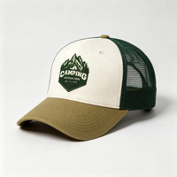 Gorra Trucker Casual Personalizada con Logotipo Bordado de Montaña, Diseño de Dos Tonos, Malla Transpirable en la Parte Trasera y Ajustable