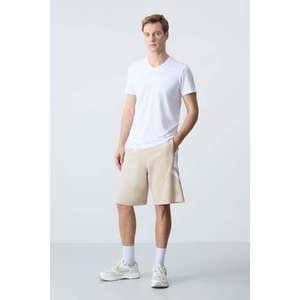 Shorts pour homme en coton beige, épais, doux, texturé, coupe standard, basique - 81281 - Beige - Product Image 2
