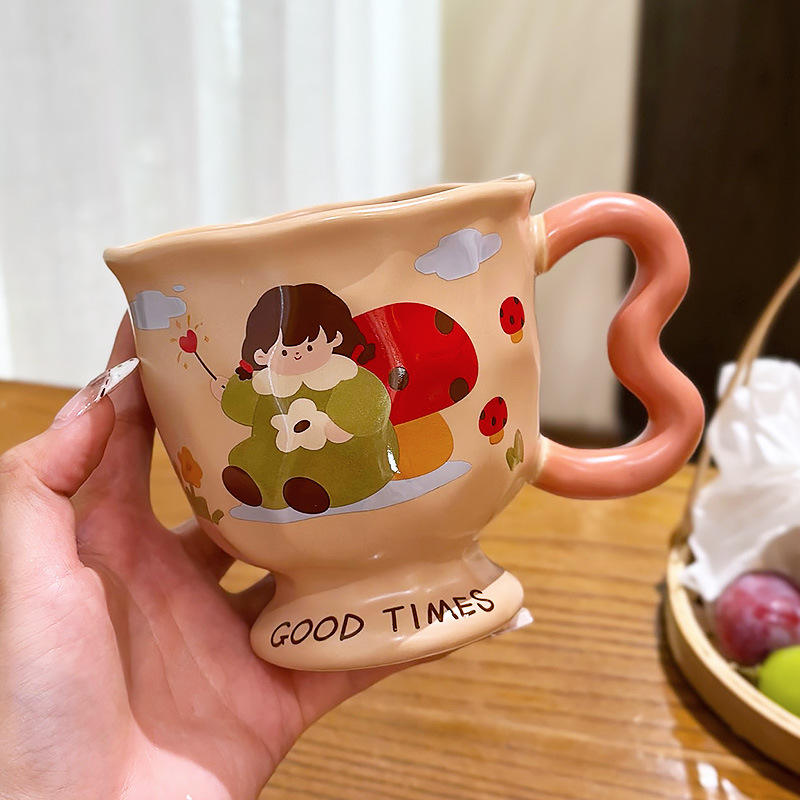 แก้วเดี่ยวลายสาวน้อยเห็ด