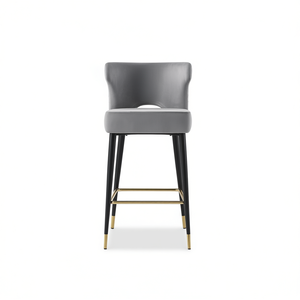 Woker Furniture Taburete de Bar Contemporáneo de Terciopelo Gris, 22 W x 19 D x 38.5 H, Metal Negro con Puntas Doradas - Product Image 1