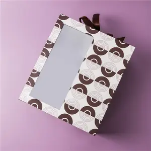 Coffret cadeau d'anniversaire en carton avec fenêtre transparente et ruban, coffret cadeau de mariage pour la saint-valentin