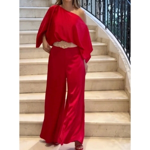 Nouvel ensemble décontracté 2 pièces pour femme : haut imprimé à épaules dénudées et pantalon taille haute tendance - Product Image 5