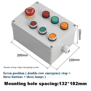 Boîtier de commande à boutons poussoirs étanche IP65, 7 voies, double rangée, avec bouton d'arrêt d'urgence, trois boutons et trois lampes - Product Image 2