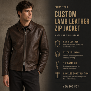 <span class=keywords><strong>Giacca</strong></span> in Pelle d'Agnello Marrone Vintage Personalizzata con Zip Bidirezionale Vestibilità Comoda per Uomo - Product Image 2