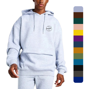 OEM personalizado 400 gramos cepillado francés Terry Pre-encogimiento Casual Pullover Drop Shoulder Sudadera con capucha suelta con bolsillo de canguro - Product Image 1