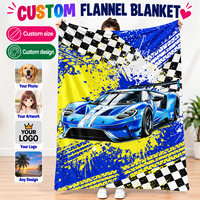 Couverture polaire personnalisée à motif à carreaux bleus, thème moto de course, taille King, pour chambre, canapé, cadeau, Us
