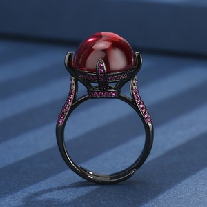 Minimalist High Quality Jewelry Eco-friendly Copper Oval Cut 13*18mm Red Corundum Zircon Solitaire <b>Adjustable</b> Band <b>Ring</b> Setting - Product Image 3