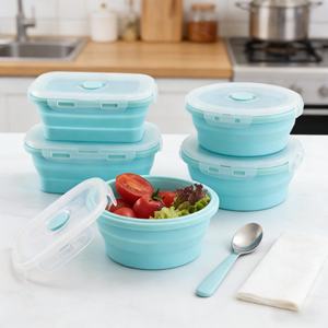 Lonchera Plegable de Silicona Libre de BPA, Apta para Microondas, Contenedor Portátil de Almacenamiento de Alimentos Bento, para la Escuela, Picnic, Campamento - Product Image 6