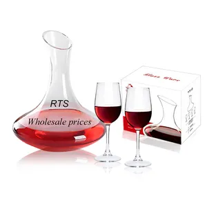 卸売カスタムロゴ高級ギフトボックス赤ワイングラスセットゴブレットワイングラスとワインデカンターグラスボックス付き6ガラスセット
