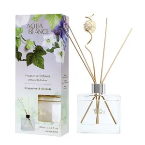 Wholesale New Rattan Flowers Flat Glass Bottle Room Perfume100ml Essential Oil Reed Diffuser 100ml