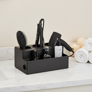 Organizador de Herramientas para el Cabello de Madera y Cuero de Primera Calidad, Soporte para Secador de Pelo, Organizador de Accesorios de Baño, Soporte para Encimera de Baño - Product Image 2