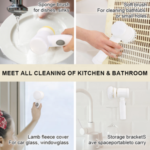 แปรงทำความสะอาดไฟฟ้าในครัวแบบ USB หรือแบตเตอรี่สำหรับใช้ทำความสะอาดอ่างอาบน้ำในห้องน้ำหมุนได้5-in-1 - Product Image 4