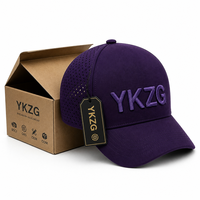 Hoge kwaliteit waterdichte Oxford paarse baseballcap met aangepaste 3D geborduurde logo, lasergesneden gaten, performance 6-panel ademend