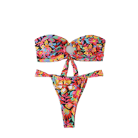 Ensemble de bikini à anneaux sans bretelles imprimés pour femmes maillot de bain de plage d'été maillot de bain avec string bas ensemble deux pièces