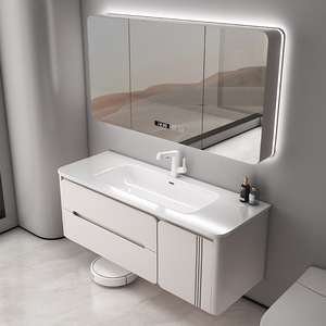 Meuble-lavabo de salle de bain d'hôtel moderne personnalisé en contreplaqué MDF avec finition mélaminée, résistant à l'eau, avec <span class=keywords><strong>quincaillerie</strong></span> à fermeture douce pour la maison - Product Image 4