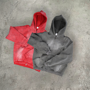 Chất Lượng Cao Tùy Chỉnh Người Đàn Ông Của Heavyweight Cotton Terry In Loose Cắt Dây Kéo-up Áo Axit Rửa Dark <span class=keywords><strong>Red</strong></span> Thời Trang Đường Phố Cổ Điển - Product Image 2