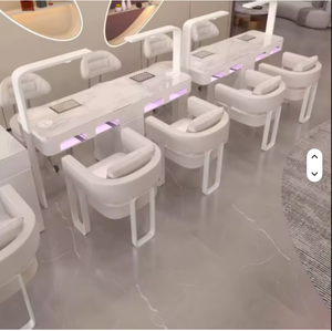 2026 Luxury Nail <b>Salon</b> White R Manicure Table and <b>Chair</b> Set Modern <b>Beauty</b> Shop Nail Table With Lights - Product Image 3