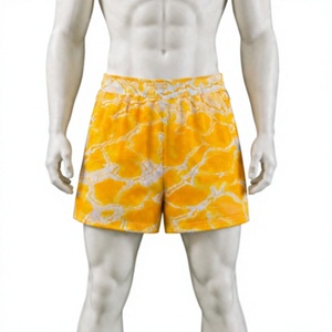 Shorts de basket-ball en mesh personnalisés par sublimation pour hommes, streetwear jaune tie-dye, respirants, séchage rapide, pour la gym, l'entraînement et le sport. - Product Image 1