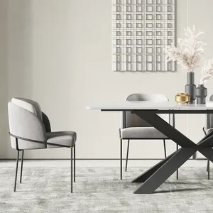 Tavolo da pranzo e sedia allungabile allungabile, 4 posti, 6 sedie, design moderno nordico, bianco, lusso