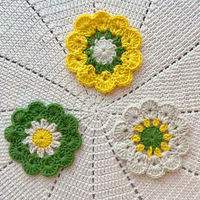 Nouveau produit transfrontalier : Sous-verres, sets de table et tapis isolants thermiques en fil crocheté fait main, style mignon et tendance à petites fleurs