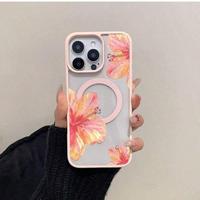 Coque de téléphone magnétique à fleurs roses pour iPhone 16 17 Air 18 Pro Max, coque arrière classique antichoc transparente mixte