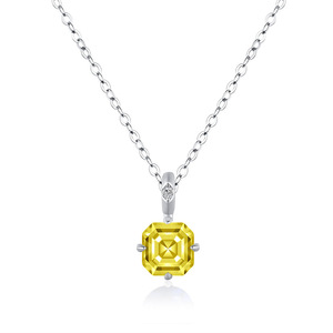 Collar de Clavícula Minimalista con Colgante de Diamante Amarillo Asche Cuadrado de Circonio Cultivado en Laboratorio Certificado para Mujer - Product Image 2