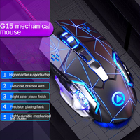 Souris de jeu G15 à vente chaude 2025, logo personnalisé, sans fil, USB 2.4Ghz, 1600 DPI, 7 lumières LED RVB, orientation main droite, silencieuse