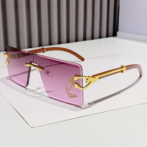 Rimless Rectangle <b>Sunglasses</b> Gradient Lens UV400 Protection <b>Retro</b> Style Unisex Adult Sun Protection Fashionable Design - Product Image 2