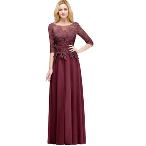 Gaun Prom manik-manik sifon gaun pesta acara Formal malam panjang sederhana jamuan makan lengan 3/4 gaun pengiring pengantin - Product Image 1