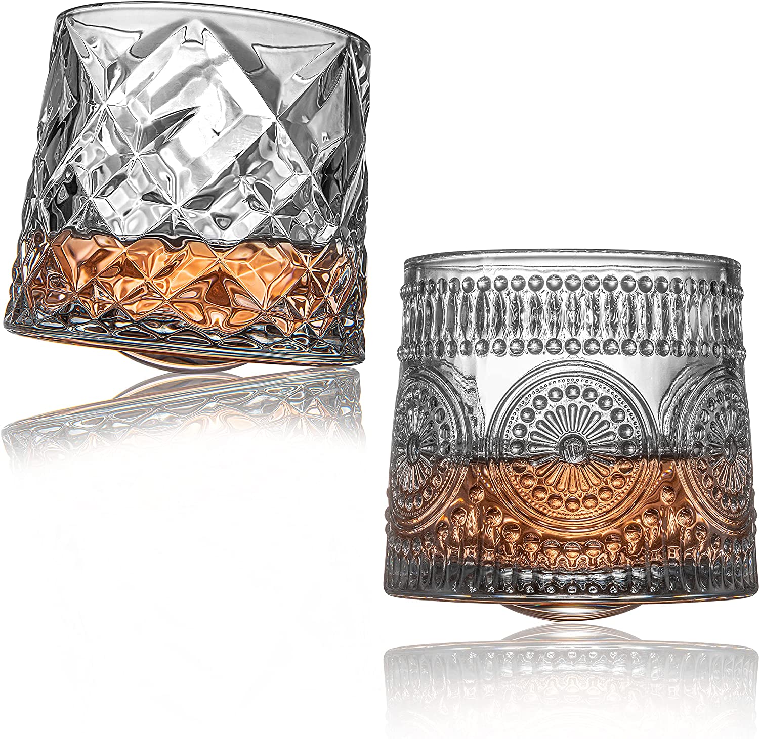 Rotating Whiskey Glasses 10.8 oz Set of 2 Spinning Swirling Drinking Glasses Stress Tumbler