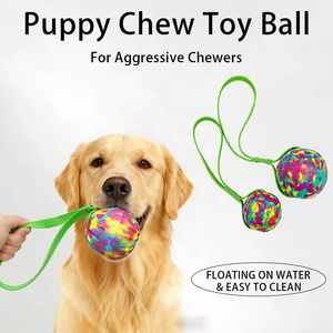 Jouets à mâcher interactifs pour chiens en mousse EVA durable et écologique, balle de 7 cm avec corde, style moderne, motif uni, pour l'exercice en extérieur - Product Image 2