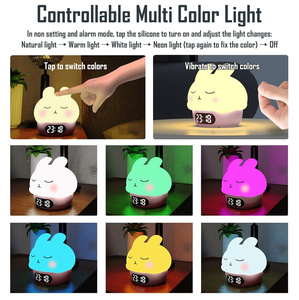 Lampe de réveil multifonctionnelle en forme de lapin, double réveil avec affichage de la température et de la date, lumière de chevet rechargeable par USB - Product Image 5
