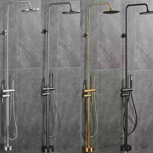 Ensemble de douche de sol verticale extérieure Yaopeng en acier inoxydable avec mitigeur et interface à quatre voies à activation spirale pour villas et piscines - Product Image 1