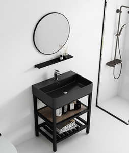 Lavabo en céramique marbrée intégré moderne pour la maison, lavabo mural étroit résistant à l'eau, miroir intelligent pour les petits espaces de salle de bain - Product Image 2