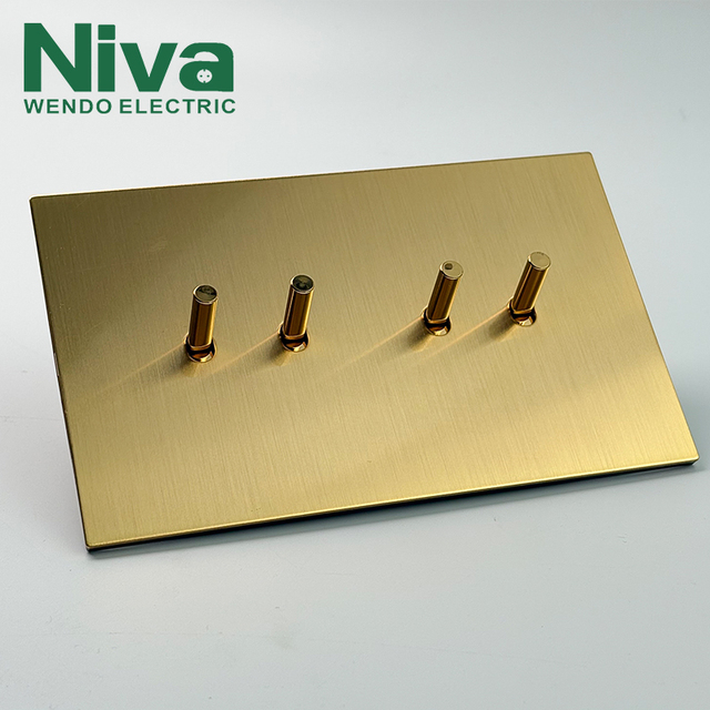 Niva Brass Toggle Switch Home Hotel 4 Gang 2 Way Stainless Steel Panel Vintage Light UK Standard Wall Switches