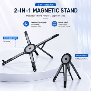 Soporte Magnético 2 en 1 para Teléfono, Portátil, de Viaje, de Aleación de Aluminio, Plegable, Compatible con Laptops, Tablets y Móviles - Product Image 1