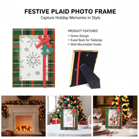 Cadres photo métalliques écossais verts en gros, cadre photo métallique pour arbre de Noël 5x7, cadre de table pour les fêtes