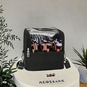 For <b>Professional</b> Large <b>Makeup</b> Brush <b>Case</b> Zipper Blank Adjustable Divider Stand-up Cosmetic Bag Travel Cup Artist Storage - Product Image 3
