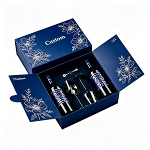 OEM Custom Logo Luxury <b>Wine</b> Box with Silver Foil Embossing & Foam Insert - Double Door Rigid Paperboard Gift Packaging Wholesale - Product Image 1