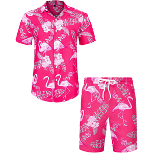 Camisa Hawaiana Casual para Hombre con Estampado de Flamencos, Personalizada, de Manga Corta, Cierre de Botón, Nueva, Conjunto de Dos Piezas para Playa de Verano - Product Image 4