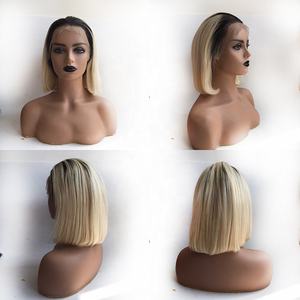 1B/613 Ombre Color <span class=keywords><strong>rubio</strong></span> Peluca de encaje peruano <span class=keywords><strong>Pelo</strong></span> <span class=keywords><strong>Corto</strong></span> Peluca de encaje 150% densidad Preplucked línea de cabello para las mujeres negras - Product Image 5