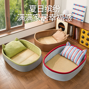 Coussin ovale pour animaux de compagnie avec oreiller rayé pour chiens, utilisation été et toutes saisons, lavage à la main, rembourrage en fibre de polyester - Product Image 4