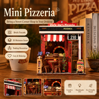 Kit de Modélisation Créatif en Bois DIY Maison de Pizzeria Miniature, Jouet Artisanat 3D à Assembler, Cadeau d'Anniversaire pour Adultes et Enfants