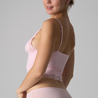 Camisola Corta SUHE con Encaje y Cintura Ajustada para Mujer, Sin Costuras, Transpirable, Ecológica, de Spandex/Nylon de Alta Elasticidad