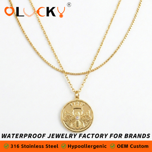 Collar con Colgante de Abeja y Moneda en Acero Inoxidable Chapado en Oro de 18k, Resistente al Agua, para Mujer, Fabricante de Joyería Personalizada LUCKYJIU - Product Image 1