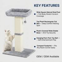 Griffoir pour chat avec lit en peluche, colonne large en sisal, base en peluche grise, jouet suspendu, design compact, OEM ODM, MOQ 100 pièces